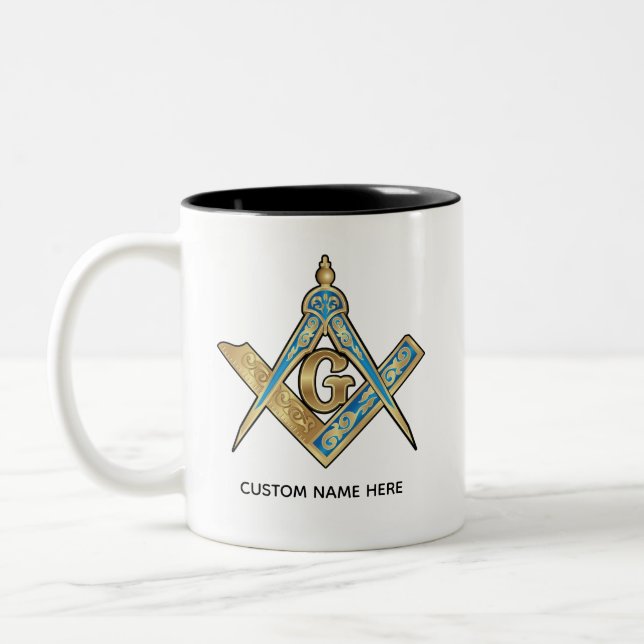 Caneca De Café Em Dois Tons Presentes de Freemason Exclusivos | Dourado Compas (Esquerda)