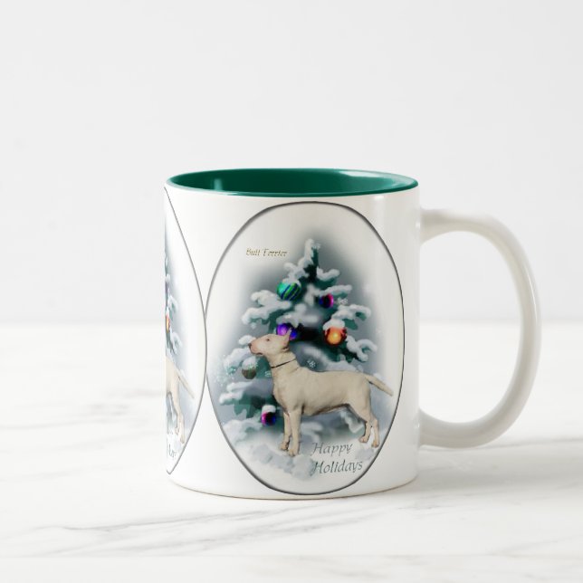 Caneca De Café Em Dois Tons Presentes de Natal Bull Terrier (Direita)