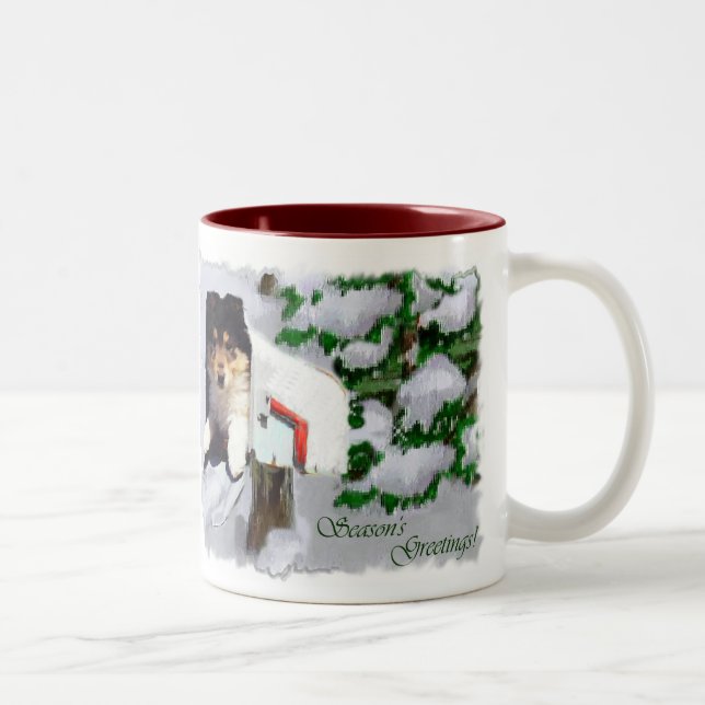 Caneca De Café Em Dois Tons Presentes de Natal de Collie Tripla Collie (Direita)