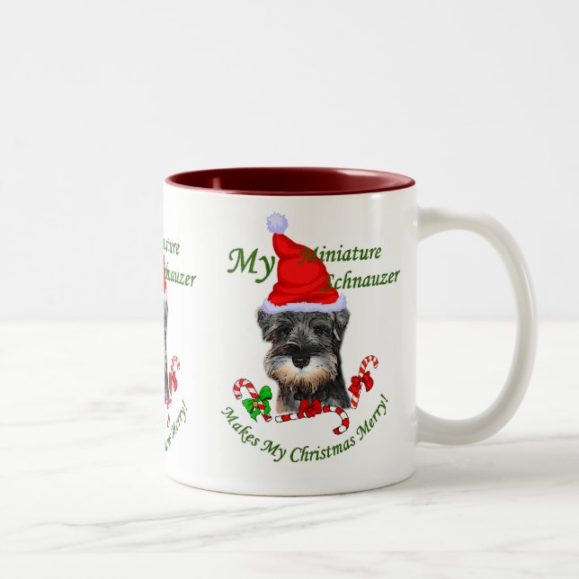 Caneca De Café Em Dois Tons Presentes de Natal de Miniatura Schnauzer (Direita)