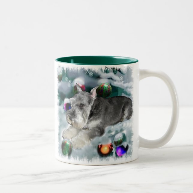 Caneca De Café Em Dois Tons Presentes de Natal de Miniatura Schnauzer (Direita)