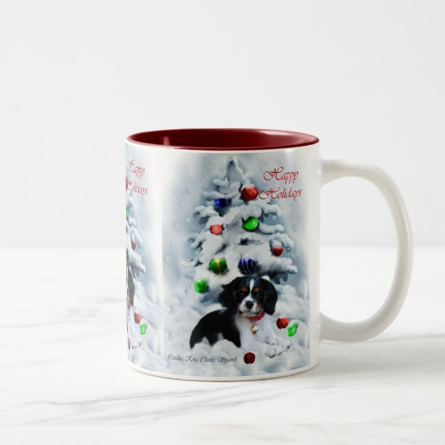 Caneca De Café Em Dois Tons Presentes de Natal do Cavalier King Charles Spanie (Direita)