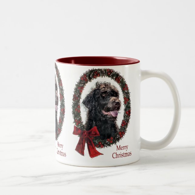 Caneca De Café Em Dois Tons Presentes de Natal Labradoodle (Direita)
