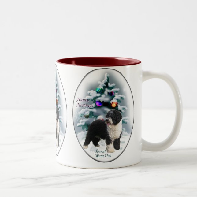 Caneca De Café Em Dois Tons Presentes de Natal no Cão de Água Espanhol (Direita)