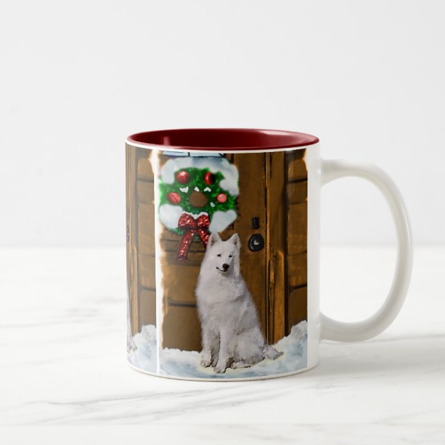 Caneca De Café Em Dois Tons Presentes de Natal Samoyed (Direita)