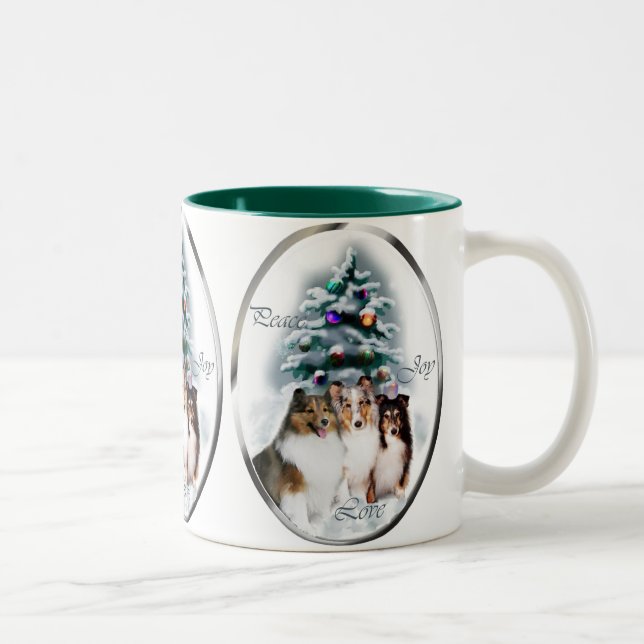 Caneca De Café Em Dois Tons Presentes de Natal Shetland Sheepdog (Direita)