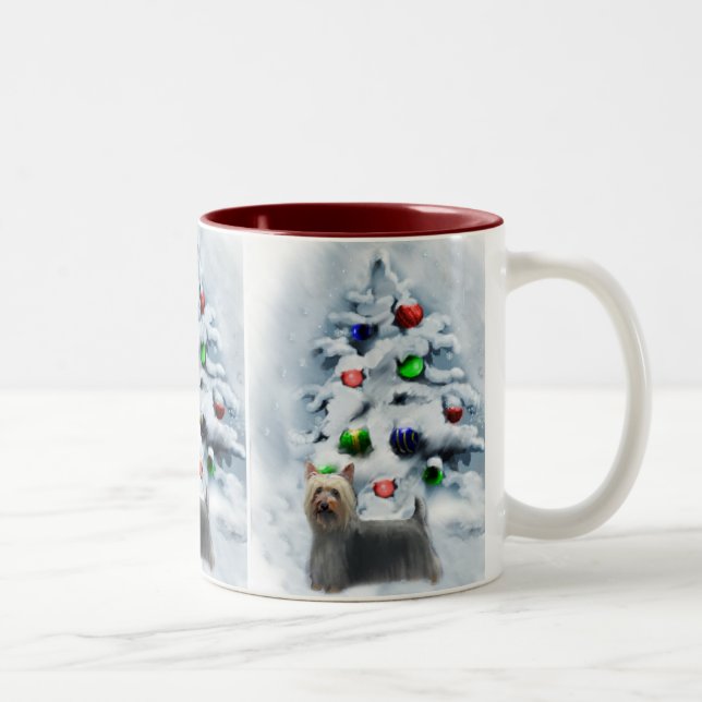 Caneca De Café Em Dois Tons Presentes de Natal Silky Terrier (Direita)