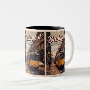 Caneca De Café Em Dois Tons presentes de ônibus vintage do centro da cidade de