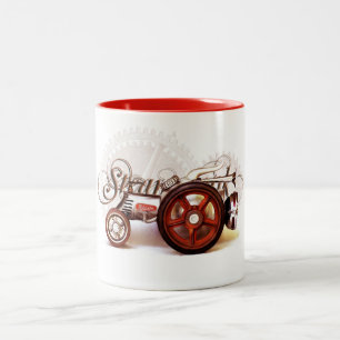 Caneca De Café Em Dois Tons Presentes do destino do trator de Steampunk