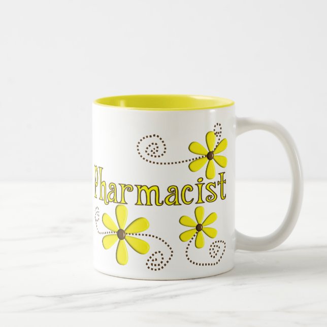 Caneca De Café Em Dois Tons Presentes do farmacêutico, margaridas amarelas (Direita)