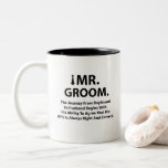 Caneca De Café Em Dois Tons Presentes do Grupo de Despedida de Solteiro<br><div class="desc">O Partido do Despedida de Solteiro do Groom Oferece Mug de Café de Dois Tons, projetado por Nisha Prabhu. Dê ao noivo um presente que ele apreciará com esta caneca de café de dois tons de na moda! Perfeito para o café da manhã ou para uma noite acolhedora, esta caneca...</div>