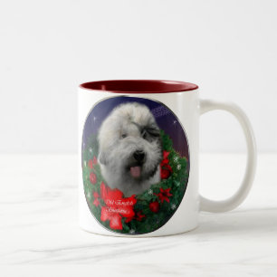 Caneca De Café Em Dois Tons Presentes ingleses velhos do Natal do Sheepdog