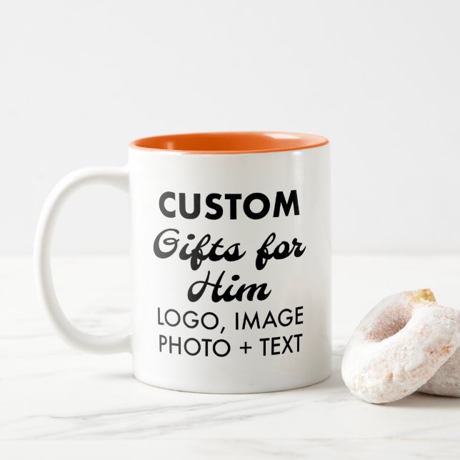 Caneca De Café Em Dois Tons Presentes personalizados para ele, laranja, 11oz. (Com Donut)