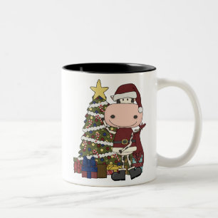 Caneca De Café Em Dois Tons Presentes sob a árvore de Natal - vaca