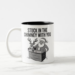 Caneca De Café Em Dois Tons Preso Na Chaminé Com Você Papai Noel Renas Engraça