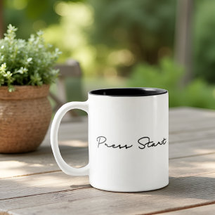 Caneca De Café Em Dois Tons Pressione Iniciar Jogos Retro