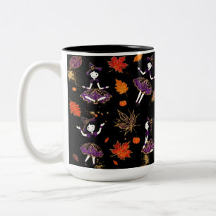 Caneca De Café Em Dois Tons Preta Bruxinha de Halloween