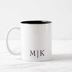 Caneca De Café Em Dois Tons Preto & Branco   Monograma moderno