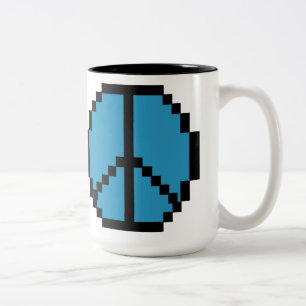 Caneca De Café Em Dois Tons Preto e azul da paz do pixel
