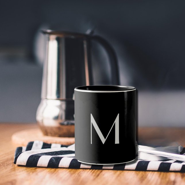 Caneca De Café Em Dois Tons Preto e branco - adicionar monograma (Criador carregado)