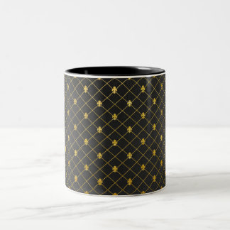 Caneca De Café Em Dois Tons Preto e ouro. Flor de lis.