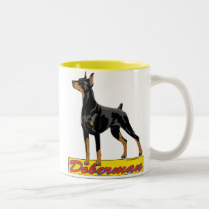 Caneca De Café Em Dois Tons Preto e vermelho do doberman