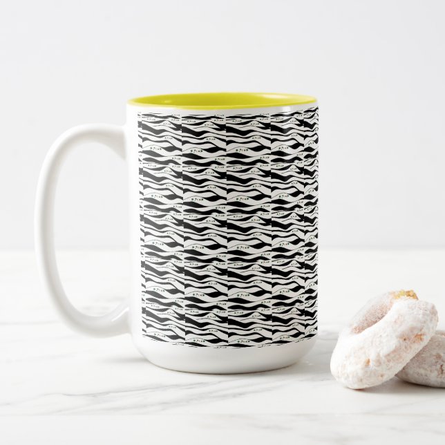 Caneca De Café Em Dois Tons Preto Elegante e Branco (Com Donut)