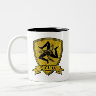 Caneca De Café Em Dois Tons Preto siciliano & ouro de Trinacria