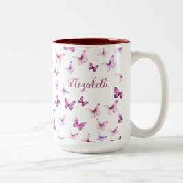 Caneca De Café Em Dois Tons Pretty Pink Butterflies Custom Name
