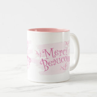 Caneca De Café Em Dois Tons Pretty Pink "Merci Beaucoup" Thank You Gift Mug