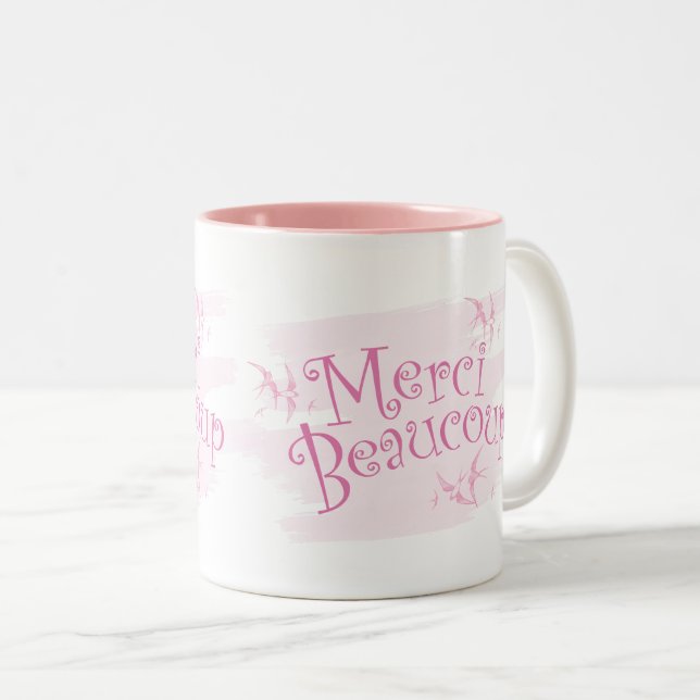 Caneca De Café Em Dois Tons Pretty Pink "Merci Beaucoup" Thank You Gift Mug (Frente Esquerda)