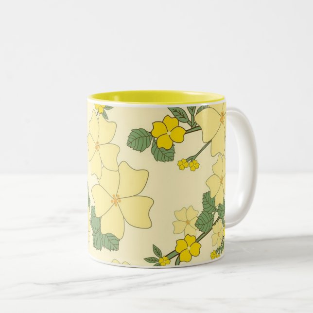 Caneca De Café Em Dois Tons Pretty Yellow Summer Floral Pattern (Frente Esquerda)