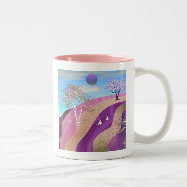 Caneca De Café Em Dois Tons Primavera Blossomo Paisagem (Direita)