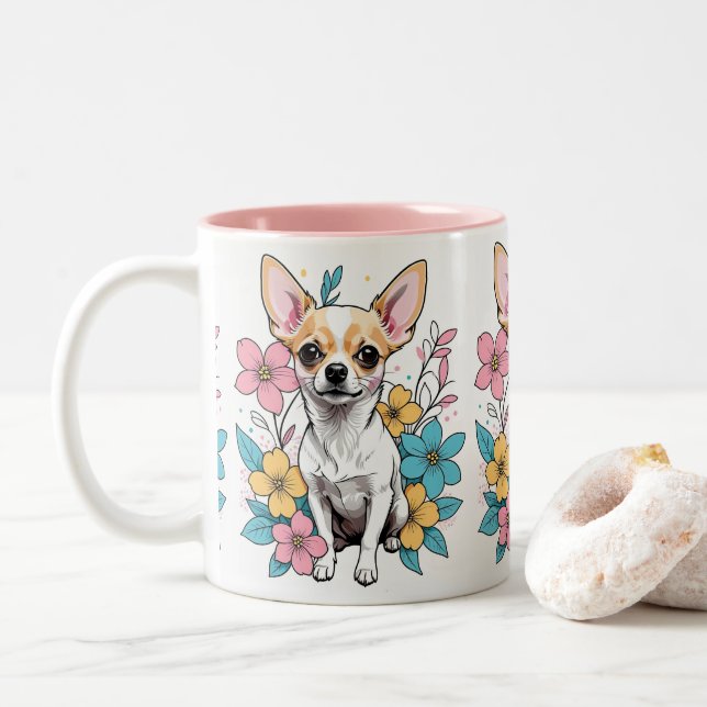 Caneca De Café Em Dois Tons Primavera Chihuahua (Com Donut)