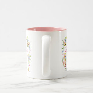 Caneca De Café Em Dois Tons Primavera Floral Cruz felz pascoa