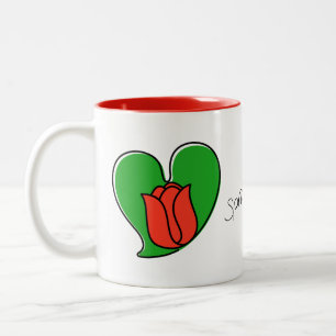 Caneca De Café Em Dois Tons Primavera no Amor - Tulipas Vermelhas Mug Café De