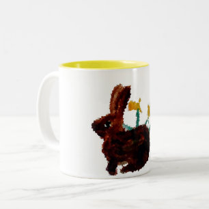 Caneca De Café Em Dois Tons Primavera Rabbit Daffodils