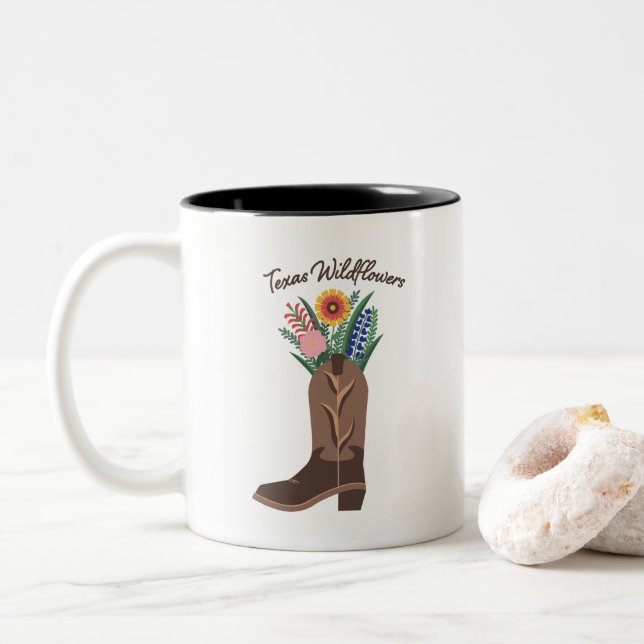 Caneca De Café Em Dois Tons Primavera Season Mug "Texas Wildflower" Cowboy Boo (Com Donut)
