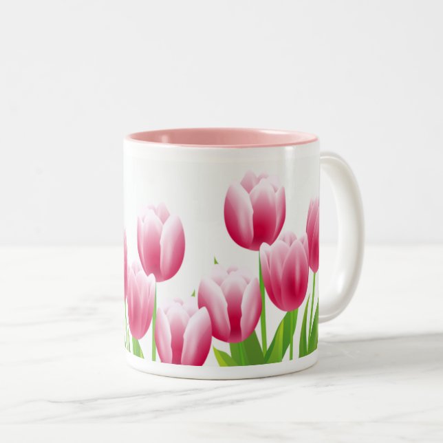Caneca De Café Em Dois Tons Primavera Tulips Páscoa Presente (Frente Esquerda)