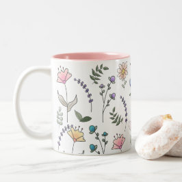Caneca De Café Em Dois Tons Primavera Watercolor Doodle Flowers