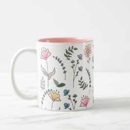 Caneca De Café Em Dois Tons Primavera Watercolor Doodle Flowers