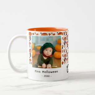 Caneca De Café Em Dois Tons Primeira Foto de Halloween de Cogumelo Laranja Out