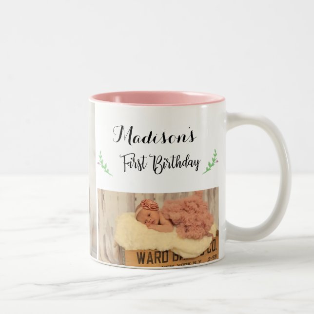 Caneca De Café Em Dois Tons Primeiro Aniversário Foto Mug (Direita)