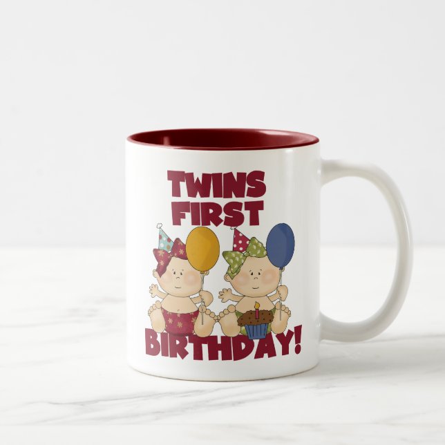 Caneca De Café Em Dois Tons Primeiro aniversario Gêmeos - Camisetas e presente (Direita)