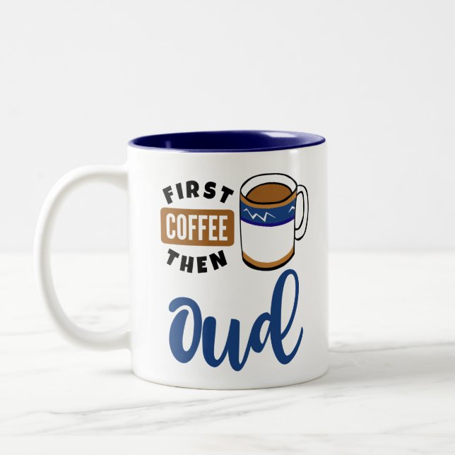Caneca De Café Em Dois Tons Primeiro Café Depois Ouvir Música (Esquerda)