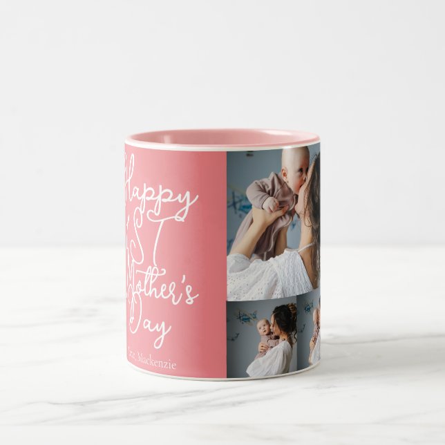 Caneca De Café Em Dois Tons Primeiro Dia de Mãe Simples Oferecendo Três Colage (Centro)