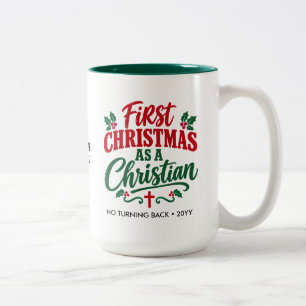 Caneca De Café Em Dois Tons PRIMEIRO NATAL Novo Crente Cristão