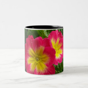 Caneca De Café Em Dois Tons Prímulas do amarelo do vermelho de cereja
