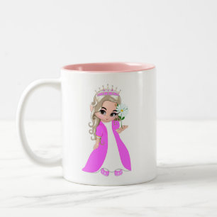 Caneca De Café Em Dois Tons Princesa Pequena com Flor e Coração