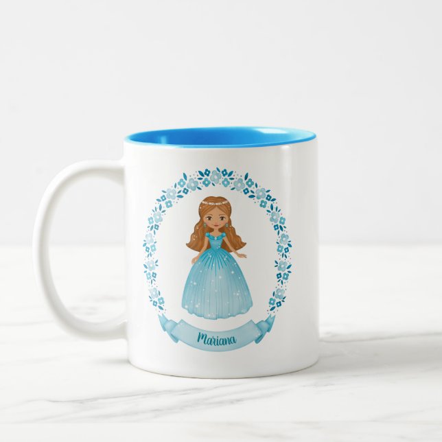 Caneca De Café Em Dois Tons Princesa Real Azul Personalizada (Esquerda)